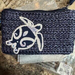 Vera Bradley Blue Medallion Straw Zip ID Case